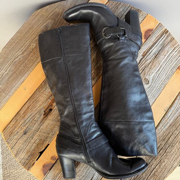 Womens Born black leather knee high boots - round toe  - W32003 - size 9.5 - Picture 2 of 10